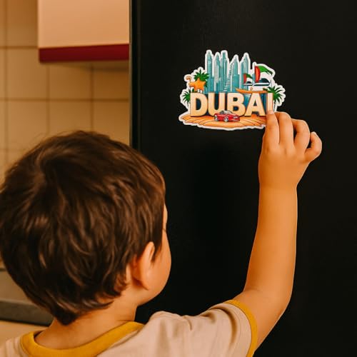 Image of Naxon Dubai Country Theme Souvenir Wooden Refrigerator Stylish Fridge Magnet - Fridge Decoration Magnet for Kitchen & Home Decor | Perfect Souvenir Gift | Size 3x3 Inches | Pack of 1