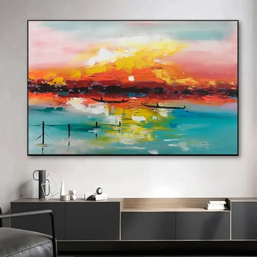 Impression sur toile paysage abstrait coloré lac avec cadre 40x60 cm XINBAO
