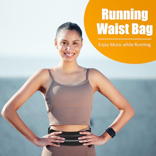 JIEYAO Laufgürtel für Handy, Ultraleichte Hüfttasche Wasserdicht Bauchtasche Elastischer Lauftasche Jogging Verstellbare Handytasche Sportgürtel Herren Damen Running Belt für Joggen Fitness (Schwarz)