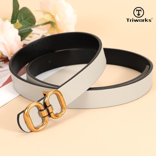 Reversible Leather Belt for Women with Gold Buckle Ladies Leather Belt for Jeans Pants, D-black/Light Beige2