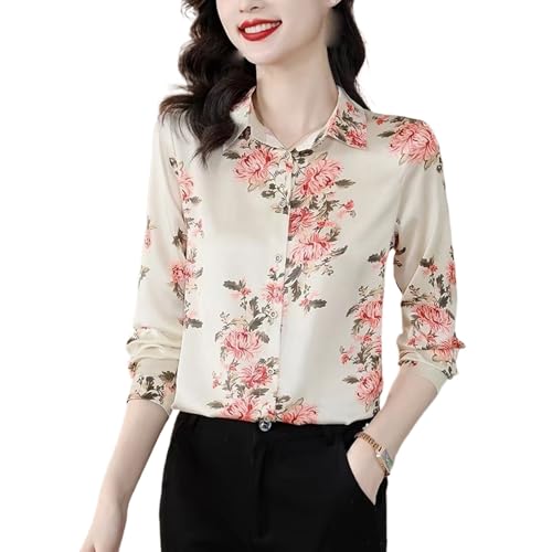 Chemise en satin imprimé pour femme à manches longues style vintage