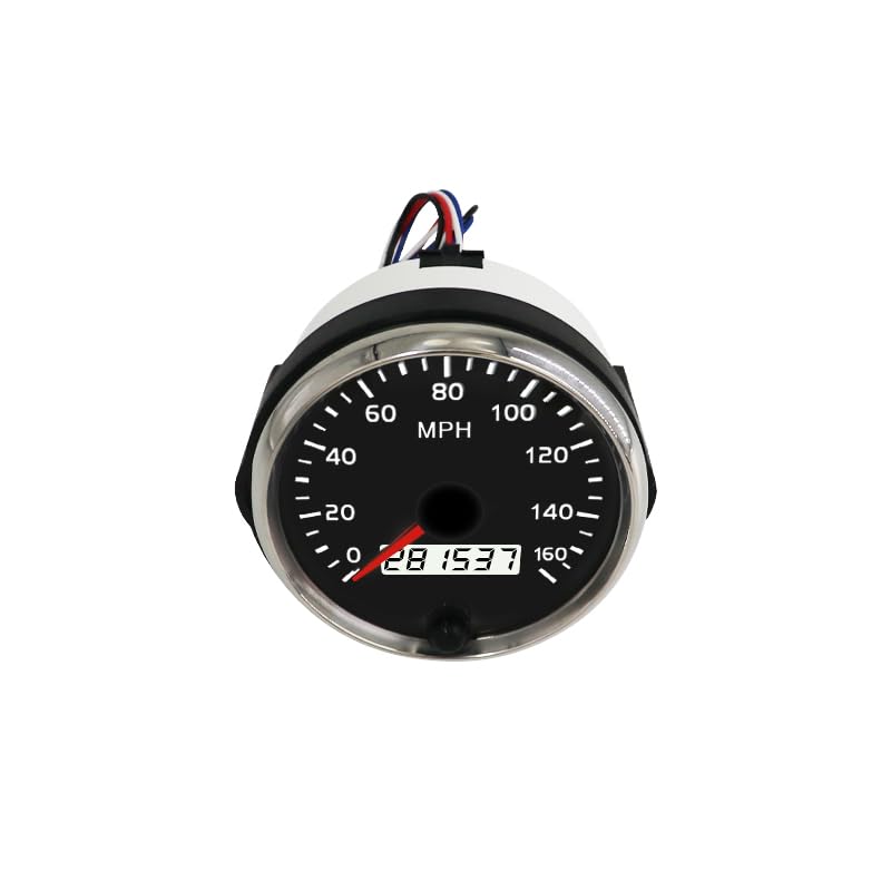 85mm Speedometer Gauge 3.3" – 12V/24V 0-160MPH LCD Display with White & Amber Backlight for Car, Truck & Boat