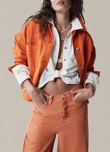 loveimgs Women Baggy Button Down Distressed Jean Jacket Boyfriend Long Sleeve Denim Jacket Pockets Lapel Jeans Trucker Coat2