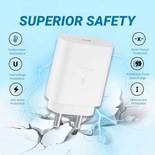 Image of MAK 25W Type C Super Fast Charger Adapter with Type-C Cable Compatible for Samsung A56, A36, F06, F05, F15, A16, M16, M06, M55s, M05, A06, A05, M35, S24 FE, White