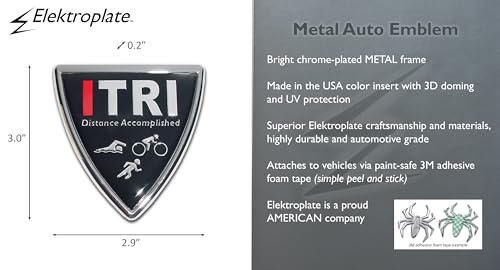 Image of Elektroplate ITri Triathlon Distance Accomplished Shield Chrome All Metal Emblem for Cars, Trucks, and All Auto | Universal Fit at 3 inch x 2.9 inch | Weatherproof