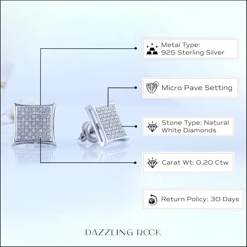 Dazzlingrock Collection 0.20 Carat (ctw) Round White Diamond 12.20mm Kite Shape Micro-pave Hip Hop Iced Out Studs in 925 Sterling Silver, Unisex Design Ladies, Mens Real Diamond Earrings4