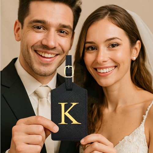 Luggage Tag PU Leather for Suitcase Baggage Handbag Travel Bag Label Suitcase Tag Label Tag w. Name Card & Privacy Cover (K)