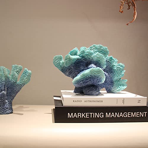 Aliwiner Blue Coral Statue Faux Coral Decor Resin Sea Coral Reef Statue Tabletop Decoration Coral Sculpture Home Decoration Coastal Beach Decorations For Home For Living Room #TOP3