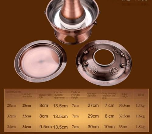 UWYTGF Authentic Chinese Copper Charcoal Hot Pot - 28Cm Traditional Old Beijing Steam Pot for Kitchen Catering,Cookware Tools - Perfect for Family Gatherings and Parties,Gold,34cm