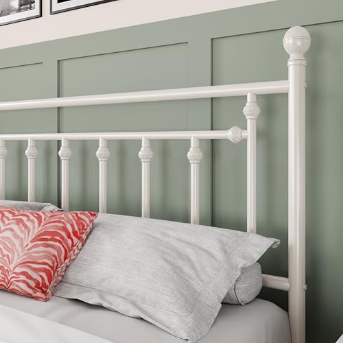 Image of Allewie 14'' King Size Metal Platform Bed Frame, Vintage Headboard, White