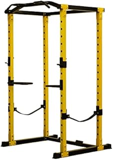HulkFit Multi-Function Adjustable Power Cage with J-Hooks, Safety Bars or Safety Straps, Power Cage Only, Yellow