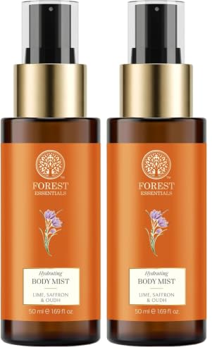 Image of Forest Essentials Travel Size Fragrant Body Mist Lime Saffron Oudh | Aloe Vera juice infused Perfume Spray to keep Skin Scented & Hydrated Through the Day (Pack of 2)