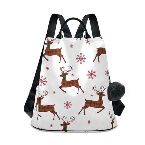 Sac à dos antivol femme motif renne rouge et vert contre les pickpockets