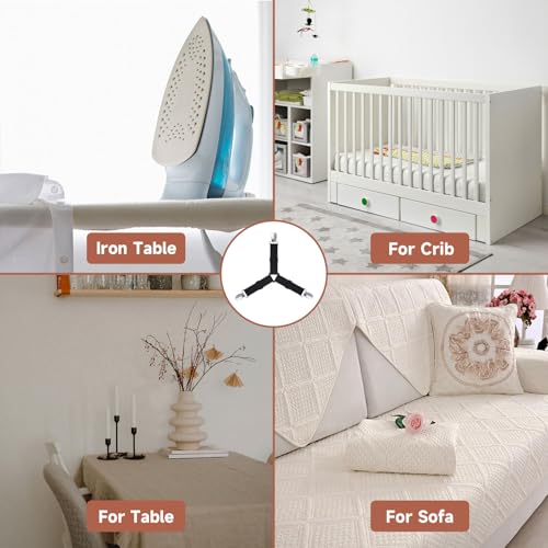 Image of Bed Sheet Straps, Upgrade Fitted Bed Sheet Holders for Corners, Non Slip Sheet Clips Black 8Pcs