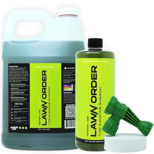 Refresh Labs LawN Order Artificial Turf Cleaner & Odor Eliminator Enzyme Powered Pet & Kid Safe Removes Pet Mess Smells (1 GAL + 32 OZ + Hose)