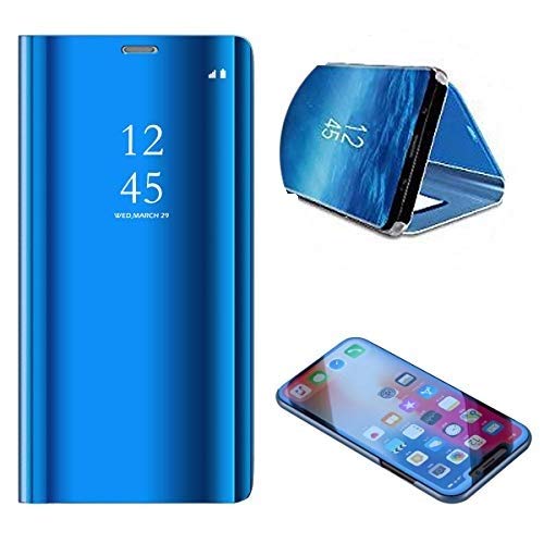Shinyzone Mirror Case For Samsung Galaxy A12,Slim Thin Book Folio Flip Hard Pc Cover With Plating Smart Viewing Samsung Galaxy A12 Leather Wallet Case With Kickstand,Blue #TOP8