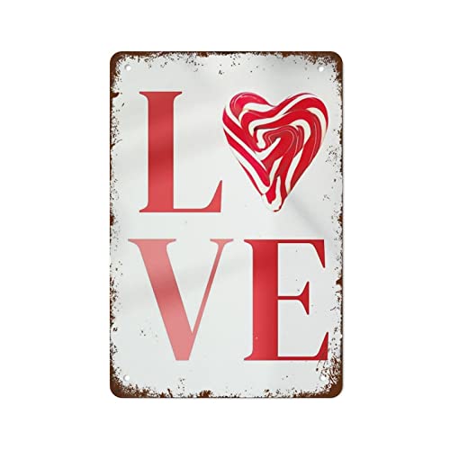 Cartel de tarjeta de regalo minimalista con texto en inglés 'Love Valentine', diseño de corazón, caramelo, chocolate, color blanco, rojo, dulce, minimalista, retro, de aluminio, para el hogar, café