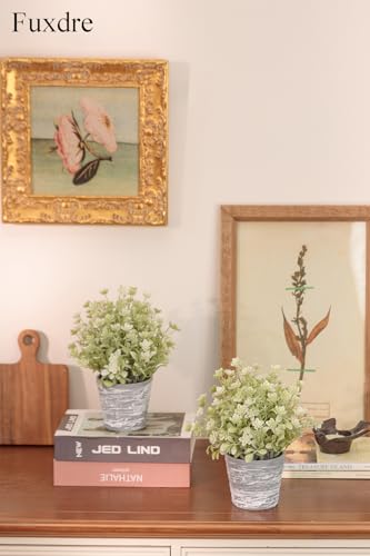 Fuxdre 2 Pack Small Desk Plants, Artificial Bathroom Plants Decor with Flower in Vintage Melamine Pots, Faux Plants Indoor for Shelf Decor in Home Office, and Spring Decor (Ivory) — view 3