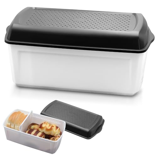 SUNOYA Brotkasten, Brotbehälter, Brotaufbewahrungsbox mit Trenner und Bread Deckel, Großer Frischhaltebehälter, Länger Frisch Brotaufbewahrung - 33.5cm*17.5cm*15.5 cm