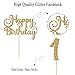 Belrew 2PCS Happy 1st Birthday Cake Topper, Happy Birthday Cake Topper with Number 1 Cake Topper, Happy First Birthday Party Decorations, Glittery Gold