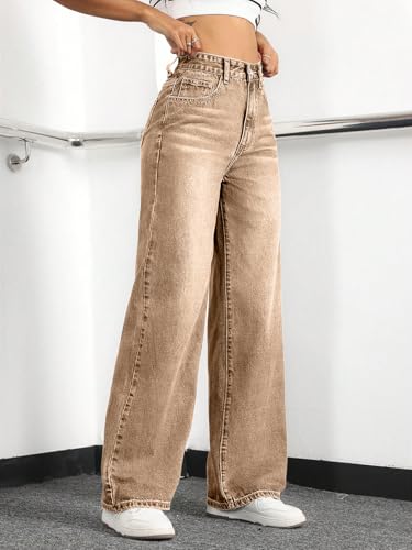 Image of Straight Leg Jeans for Women High Waisted Wide Leg Denim Pants