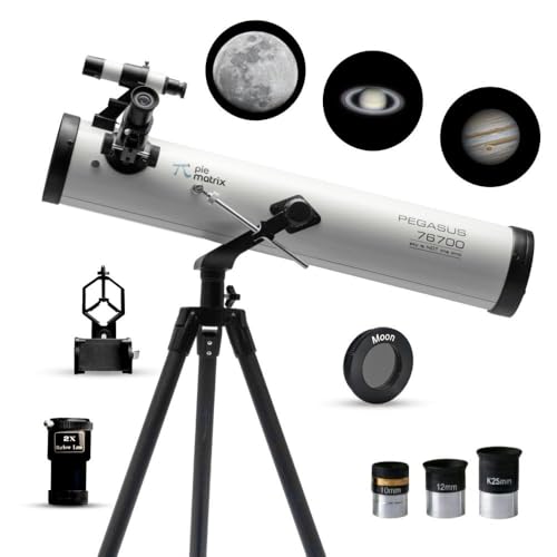 Pie Matrix Pegasus 76700 Newtonian Reflector Telescope with 235x Ultra HD Zoom,Fully Coated Glass Optics,Alt-Az Mount, Professional Telescopes to Expl