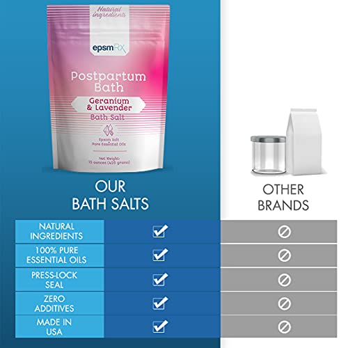 Postpartum Sitz Bath Salt Epsom Salt Perineal Care Postpartum Essentials Bath Soak, Pure Essential Oils Geranium, Lavender 15 Ounces Bpa-Free Pouch #TOP5