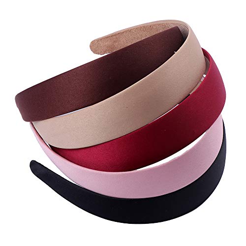 Foto von 6 Satin Stirnbänder Stirnbänder 1Inch breit Anti-Rutsch Band Haarband Stirnbänder für Frauen Mädchen (6 Farben)