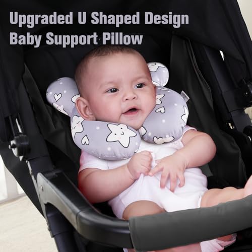 Image of KAKIBLIN Baby Neck Pillow,Upgraded Baby Support Pillow, Head Pillow,Travel Pillow for Car Seat, Stroller, Pushchair,Travel (Star)