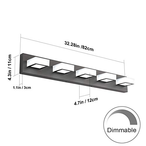 Image of Ralbay Dimmable Matte Black Vanity Light Modern 5 Lights Acrylic Stainless Steel Vanity Wall Light Over Mirror Long LED Modern Bathroom Vanity Lighting Fixtures