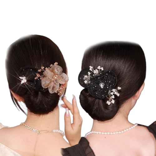 Moño hábil de flores bordadas a mano, rizador de pelo hábil, pinza para el pelo de bola, rodillo de moño para el cabello, rodillo de moño para el