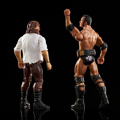 Mattel WWE Action Figure Battle Pack 2 Pack with Mattel WWE Championship Title Championship Showdown The Rock vs Mankind