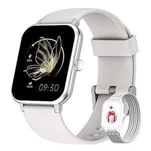 IOWODO Smartwatch Damen Herren 1,69“ Uhren IP68 Wasserdicht Fitnessuhr Tracker mit Pulsschlag SpO2 Schrittzähler Temperatur Schlafmonitor 25 Trainingsmodi Smart Watch für Android iOS (Grau)