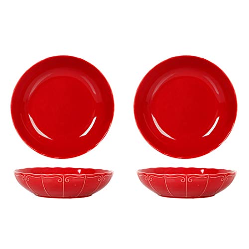 Speiseteller-Set aus Porzellan, für Pasta, Salat, Suppen, große Dessertteller, breit und flach, 4-teiliges Set Cover