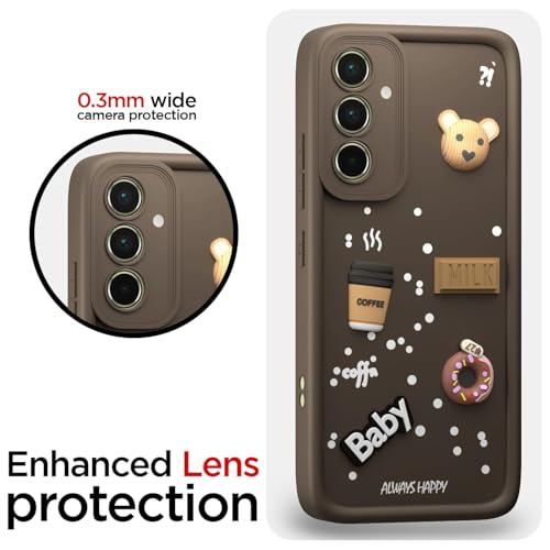 Image of Bintage CASE Cute Fun Taddy Cartoon 3D Ball Bear Milk Cake Coffee Silicon Case Full Body & Camera Protection Back Cover Compatible for Samsung Galaxy A55 5G - Brown