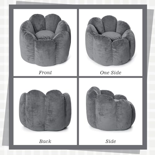 HOMMPA Bean Bag Chair for Adults Comfy Velvet Bean Bag Couch with Back Support Flower Shaped Oversized Sofa for Living Room,Bedroom,Dorm,Grey - image 8
