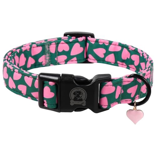 Collar para perro con patrón de corazones verde talla M