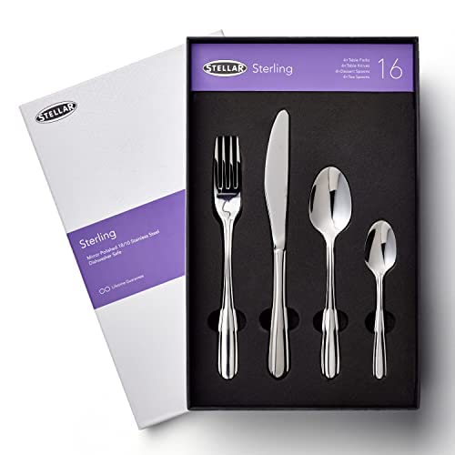 Stellar Sterling 16-Piece Stainless Steel Cutlery Set For 4 People, Dishwasher Safe