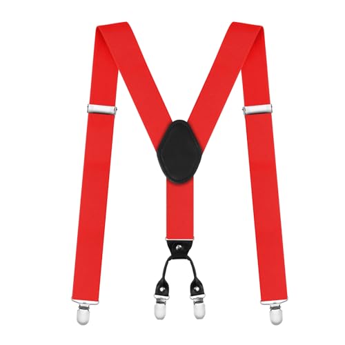 AUYAO Herren Hosenträger Hosenträger Herren Extra Stark Breit 3,5 Cm mit Sehr Starken 4 Clips Heavy Duty Men Braces Einstellbar Elastisch Einheitsgröße Hosenträger für Männer und Damen Y Form (Rot)