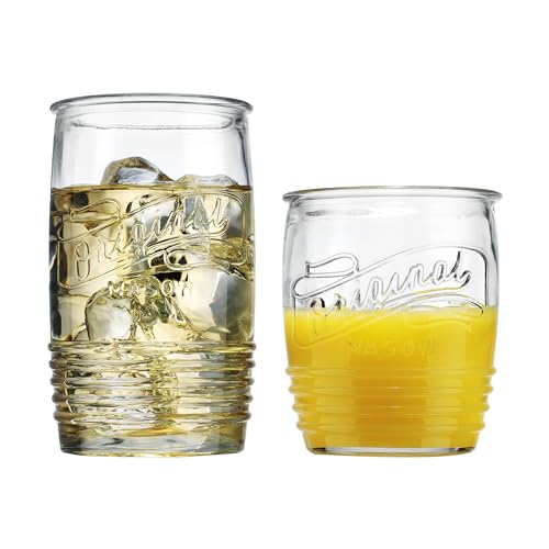 glaver's original mason set of 8 drinking glasses 4-20 oz highball glasses, and 4-13 oz whiskey glass cups for everyday home use water, beer, juice, cocktail.