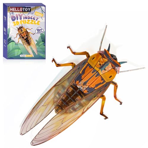 HELLOTOY 3D Acrylic Insects Puzzles DIY Bug Model Kit for Teenagers Educational Display Nature Decoration Figurine Sculpture (Cicada)