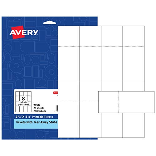 Avery Printable Tickets, 2-1/8" X 5-1/2", Laser/Inkjet, 200 Tickets, Great For Raffle Tickets (16431) #TOP7