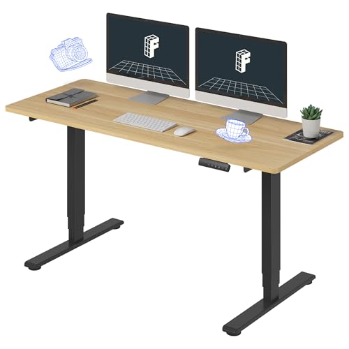 FLEXISPOT E6 Essential Standing Desk 3 Stages Dual Motor Electric 60x24 Inch Whole-Piece Board Height Adjustable Electric Sit Stand Desk(Black Frame + Maple Desktop, 2 Packages)