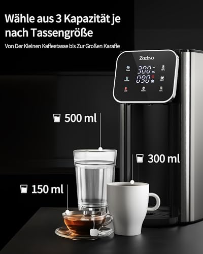 ZACHVO Heißwasserspender UR05-2200W Heißes Wasser in Sekunden, 4 Temperaturstufen & 3 Wassermengen, 4L Tank, Kompakt & Energieeffizient, Hitzeschutz-Kindersicherung, für Küche & Büro, Aktivkohlefilter