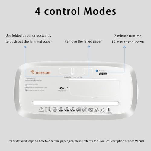 Image of Bonsaii 8-Sheet StripCut Shredder - High Security, CD /Credit Card, Overheat Protection, 3.4 Gal Bin, Ideal for Home Office, Low Noise Operation, White