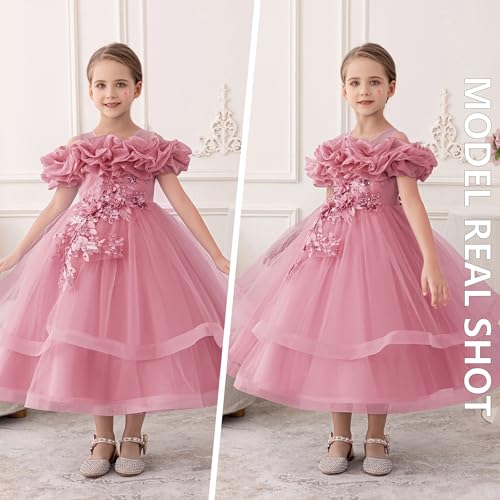 Girls' Special Occasion Dresses with Cloud Shoulder Design, Mid-Length Easter Dress for Girls3