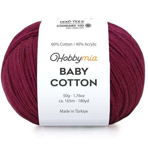 Image of Baby Cotton Blend Yarn - Soft Sport Weight Yarn for Crochet & Amigurumi - 50g /180yds - 60% Cotton 40% Acrylic - Ideal for Baby & Knitting Proj.(Claret Red, 1 Ball)