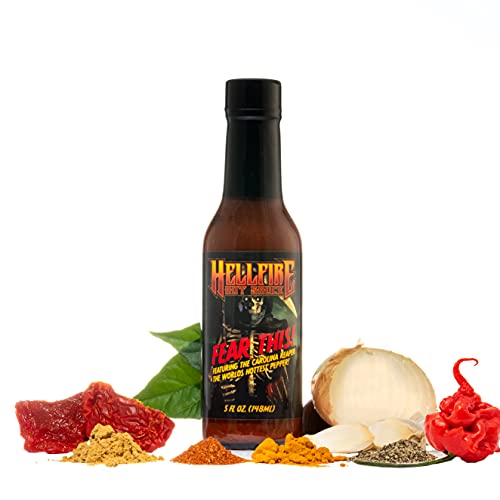 Hellfire Fear This! Hot Sauce, World’s Best Carolina Reaper Sauce, Award-Winning Grand World Champion NYC, featured on the Hot Ones TV Show, in Maxim Magazine and voted 1st Place at the NYC Hot Sauce Expo, made with over 60% fresh super hot pepper mash.