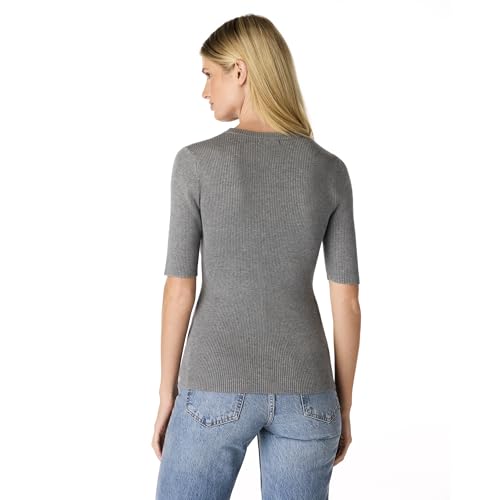 Cable & Gauge Women's Crewneck Ribbed Sweater Elbow-Length Sleeve Top, Layering Piece, Casual & Versatile- Papyrus, S3