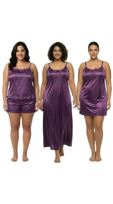 Women Navy Blue Satin Night wear Combo Pack of 3-picture-21
